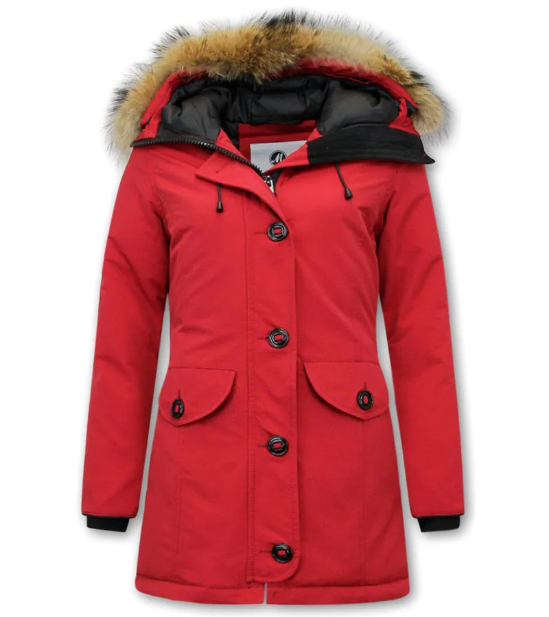 PARKAS MUJER CON PIEL  8201  ROJO